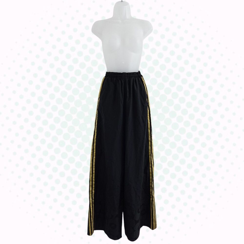 Adidas x Marimekko Black & Gold Floral Wide Leg Pull On Athletic Pants Size S